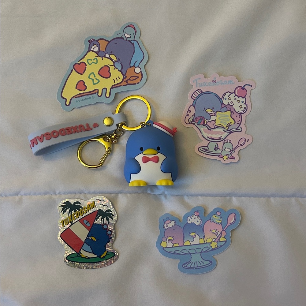 Tuxedo Sam Penguin Keychain & Sticker Set